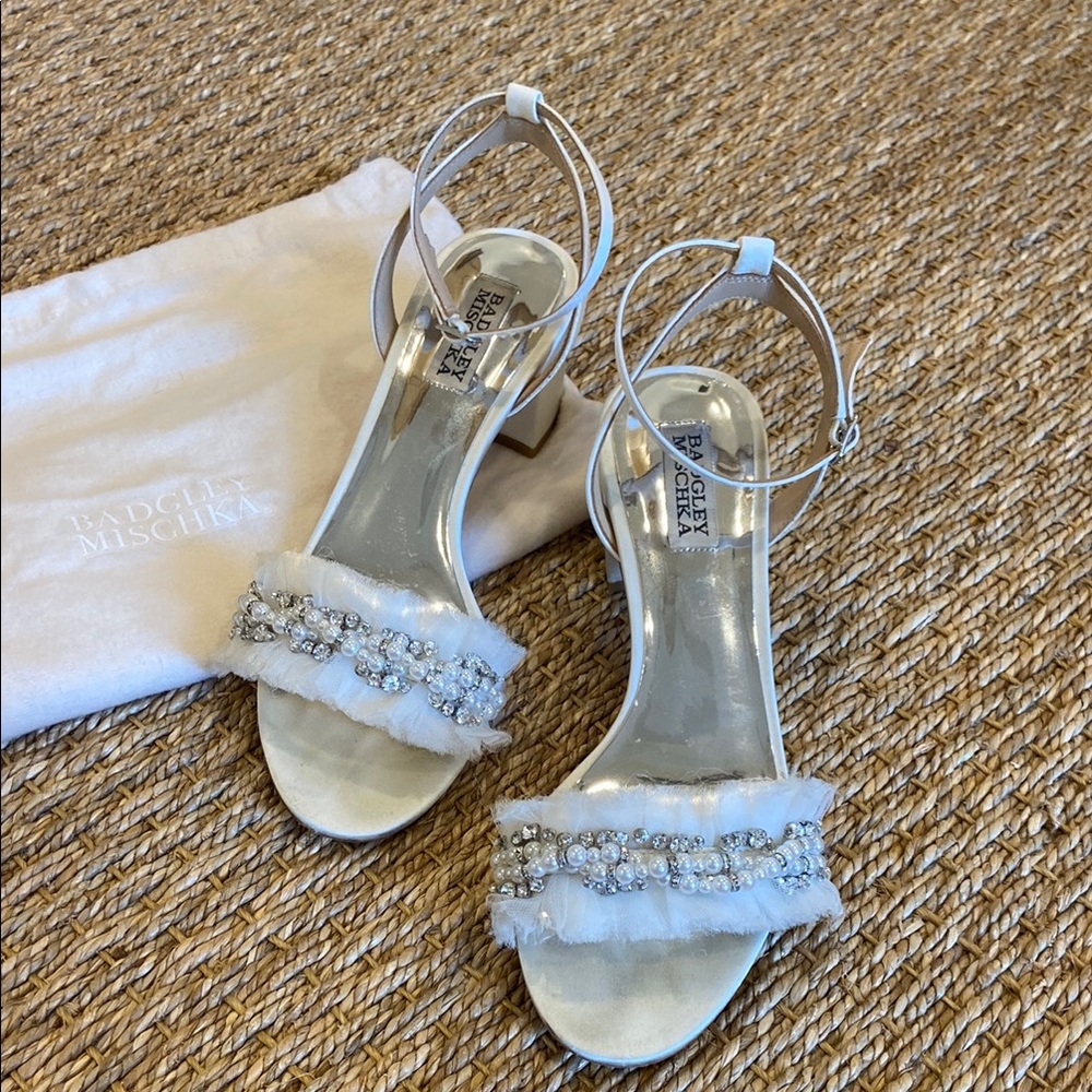 Badgley Mischka White Satin Block Heels